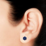 Taraash 925 Sterling Silver Navy Blue Round Solitaire CZ Stud Earrings For Women CBER226I-06
