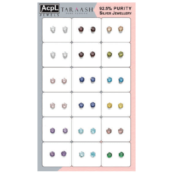 Taraash 925 Sterling Silver Multicolor Cz Earrings CBER226-1 (Set of 18) (Assorted colours)