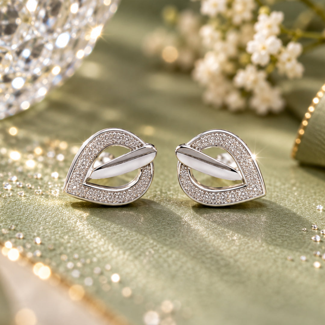 925 Sterling Silver Glitter Leaf Design Earrings for Women