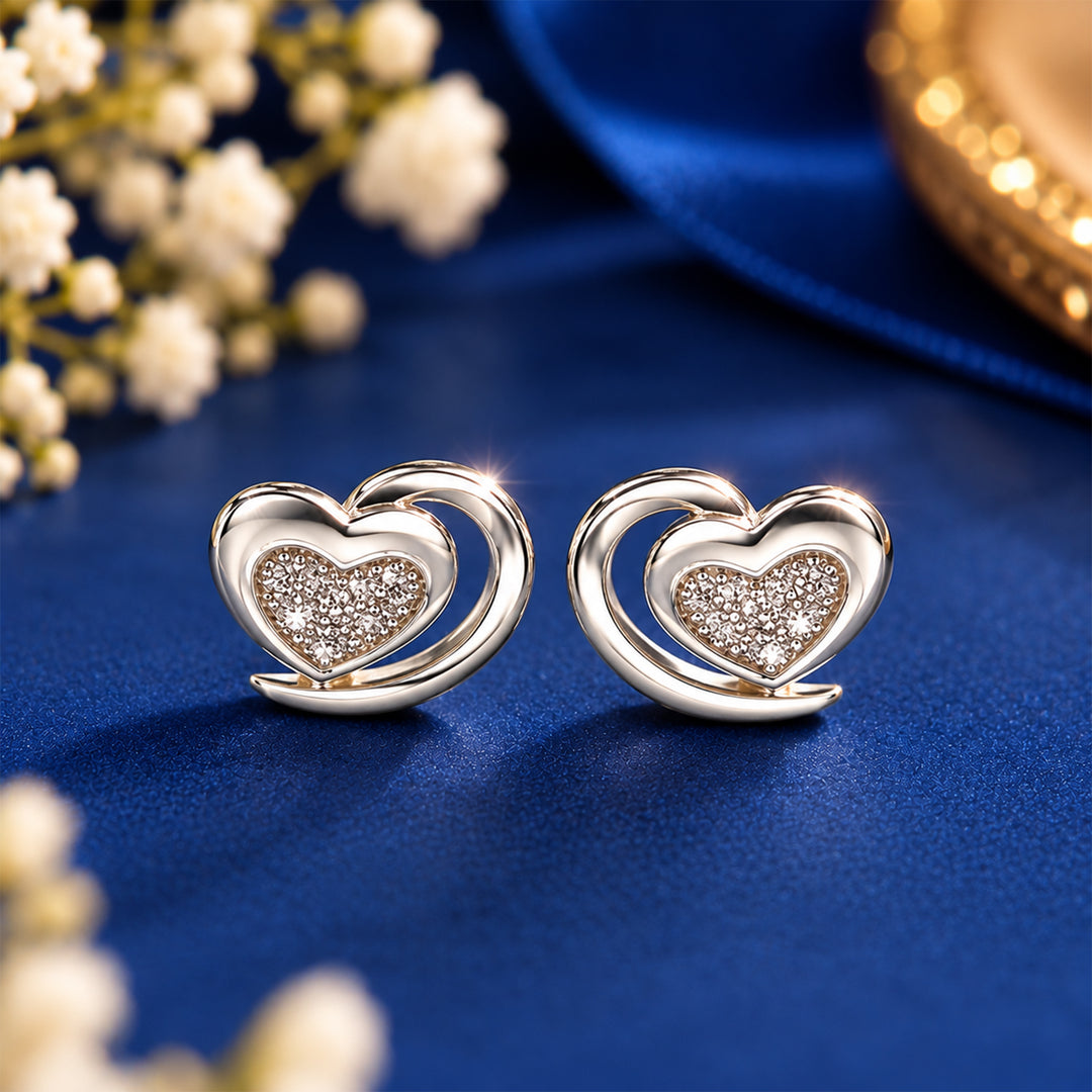 925 Sterling Silver Glitter Heart Stud Earrings for Women