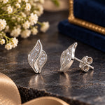 Load image into Gallery viewer, 925 Sterling Silver Glitter Twisted Leaf Stud Earrings for Women