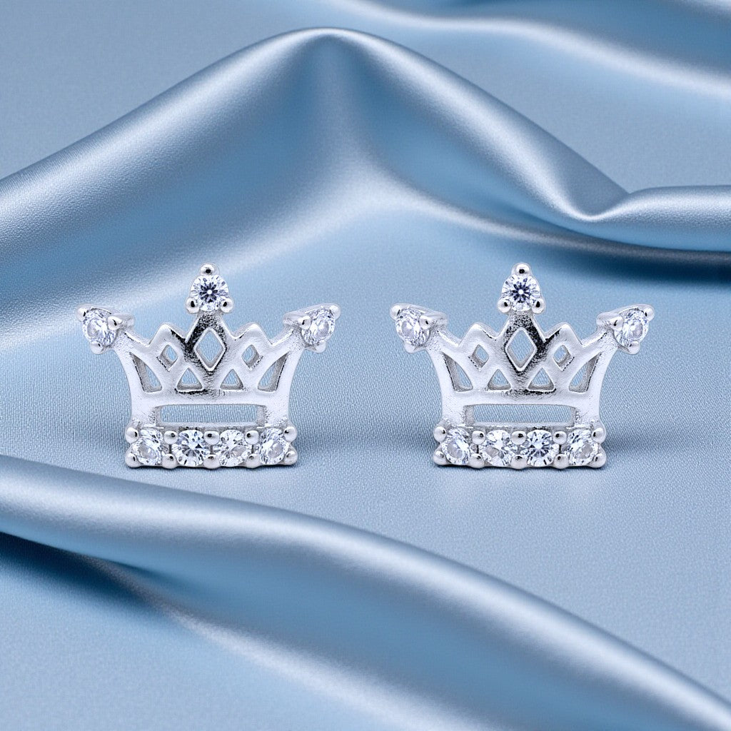 925 Sterling Silver CZ Crown Shape Stud Earring for Women