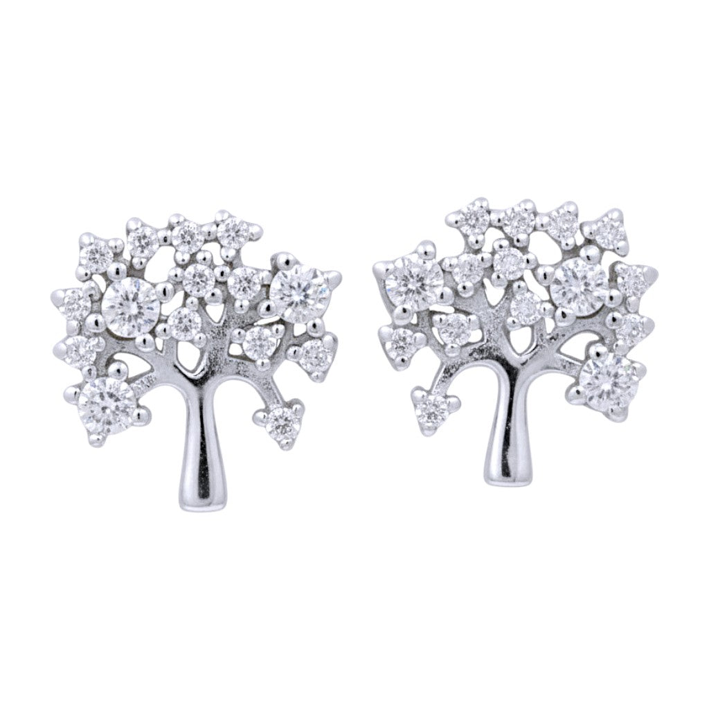 925 Sterling Silver CZ Tree Motif Stud Earring for Women