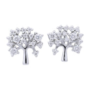 925 Sterling Silver CZ Tree Motif Stud Earring for Women