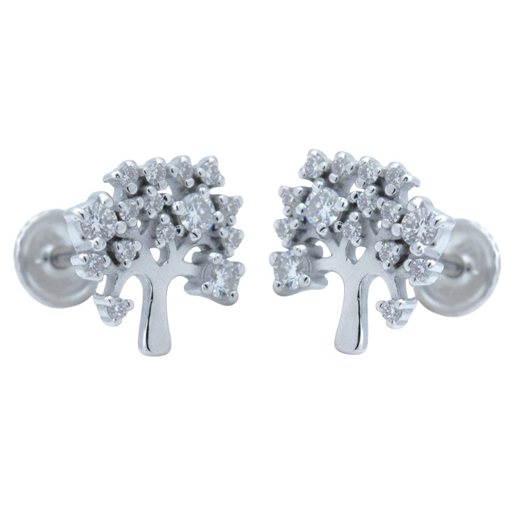 925 Sterling Silver CZ Tree Motif Stud Earring for Women