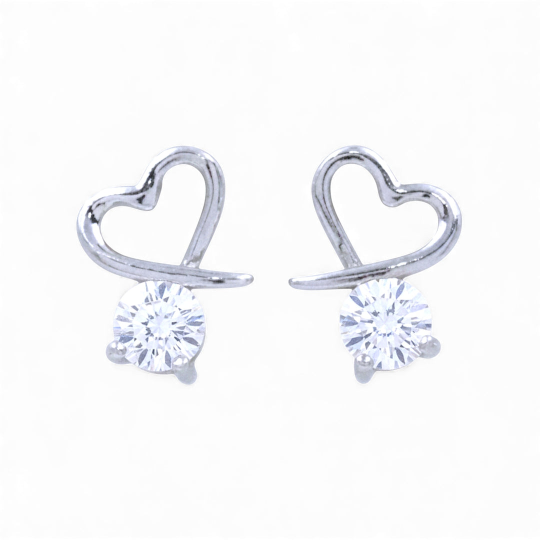 925 Sterling Silver Open Heart CZ  Stud Earring for Women
