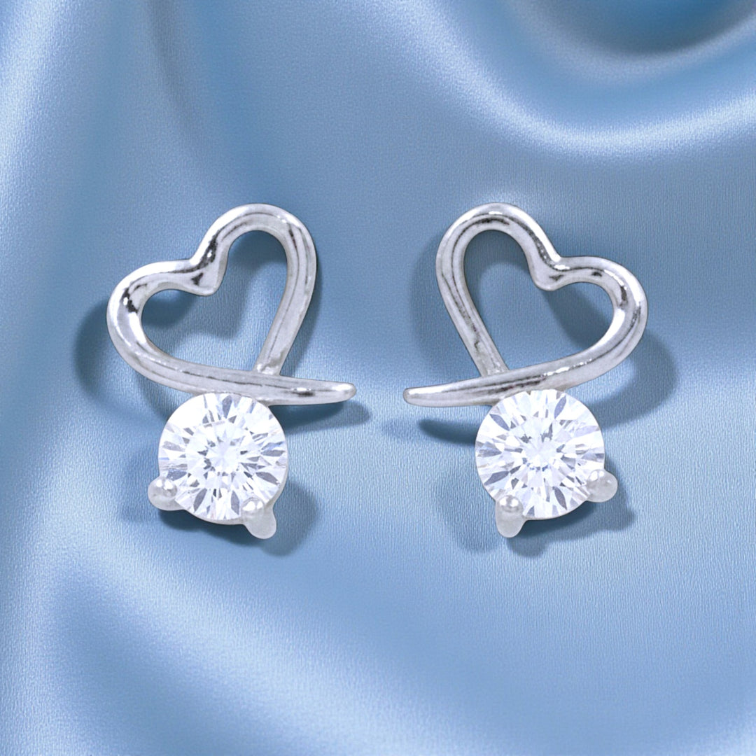 925 Sterling Silver Open Heart CZ  Stud Earring for Women