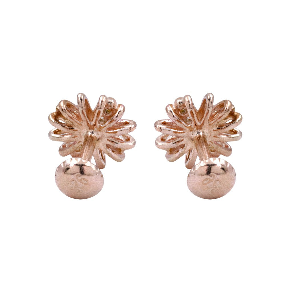 925 Sterling Silver CZ Floral Motif Rose Gold Plated Stud Earring for Women