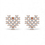 925 Sterling Silver CZ Heart Grid Rose Gold Plated Stud Earring for Women