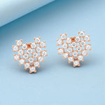 Load image into Gallery viewer, 925 Sterling Silver CZ Heart Grid Rose Gold Plated Stud Earring for Women