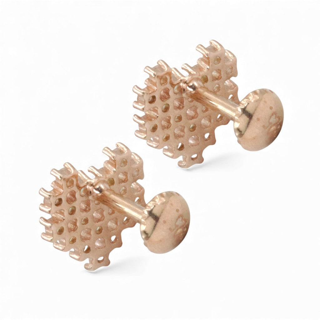 925 Sterling Silver CZ Heart Grid Rose Gold Plated Stud Earring for Women