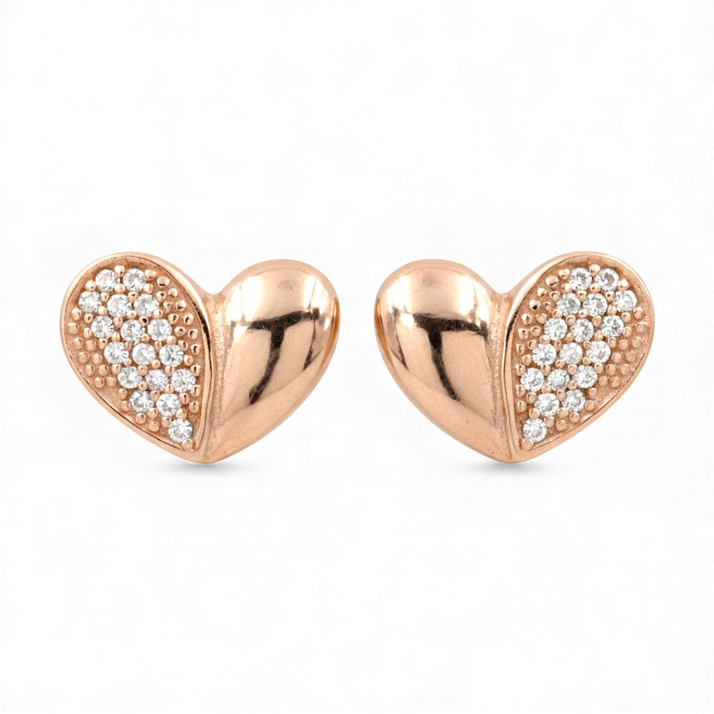 925 Sterling Silver Heart Motif Rose Gold Plated CZ Stud Earring for Women