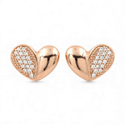 925 Sterling Silver Heart Motif Rose Gold Plated CZ Stud Earring for Women
