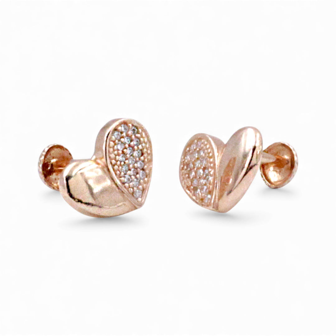 925 Sterling Silver Heart Motif Rose Gold Plated CZ Stud Earring for Women