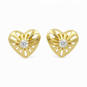 925 Sterling Silver CZ Heart Shape Gold Plated Stud Earring for Women