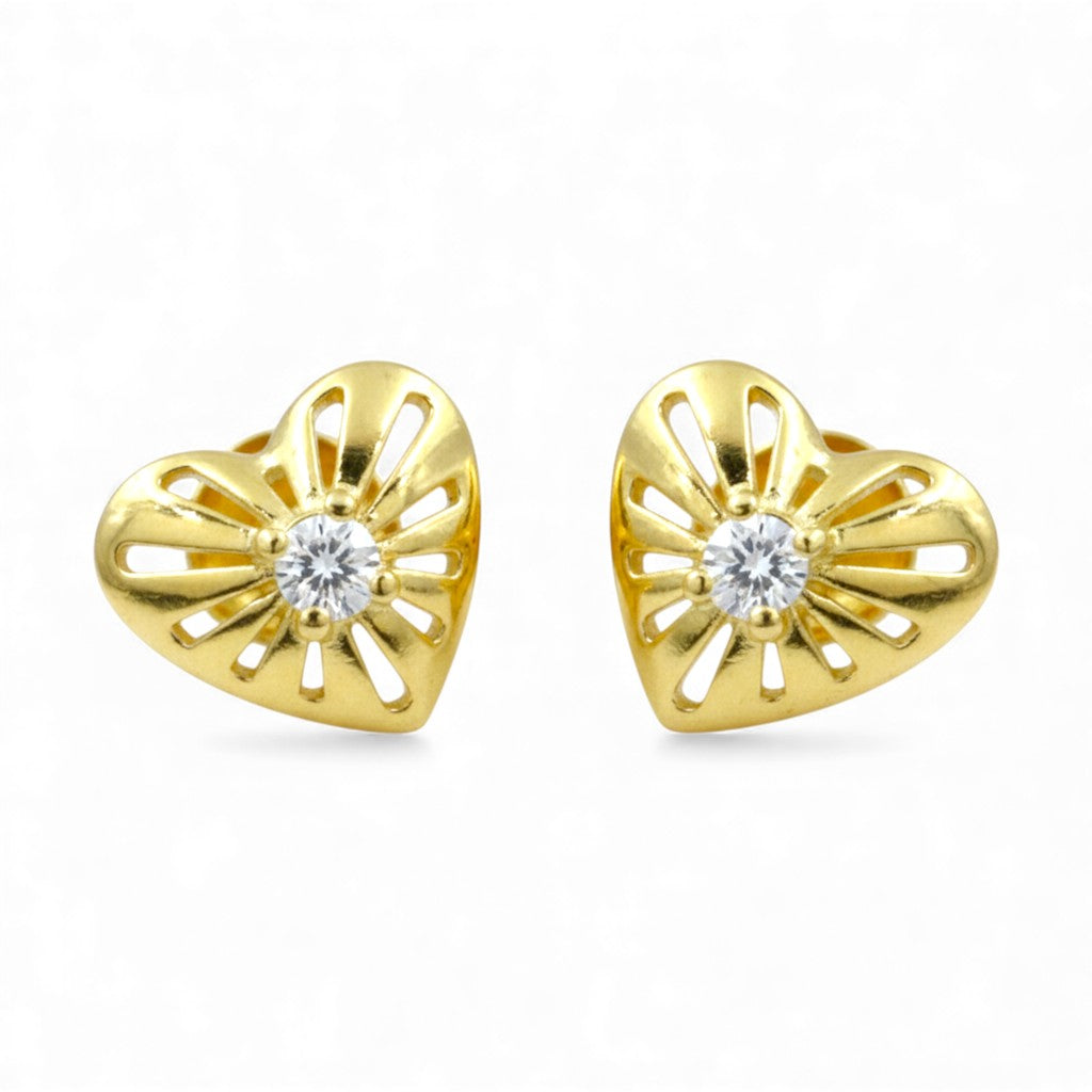 925 Sterling Silver CZ Heart Shape Gold Plated Stud Earring for Women
