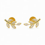 Load image into Gallery viewer, 925 Sterling Silver Gold-Plated CZ Leaf Stud Earring for Women