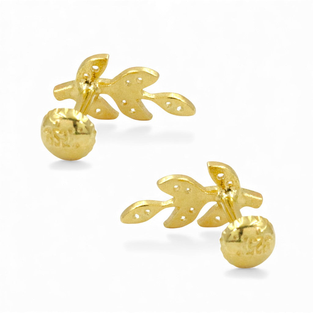 925 Sterling Silver Gold-Plated CZ Leaf Stud Earring for Women