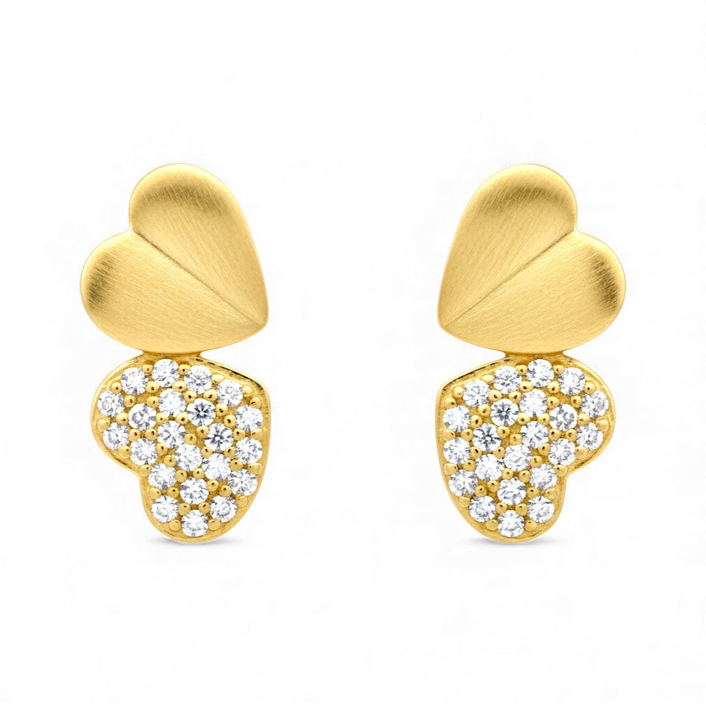 Taraash 925 Sterling Silver Dual-Heart Gold Plated CZ Stud Earring Women
