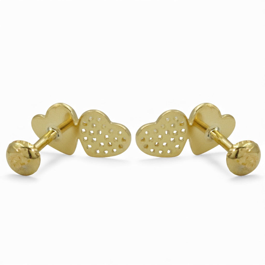Taraash 925 Sterling Silver Dual-Heart Gold Plated CZ Stud Earring Women