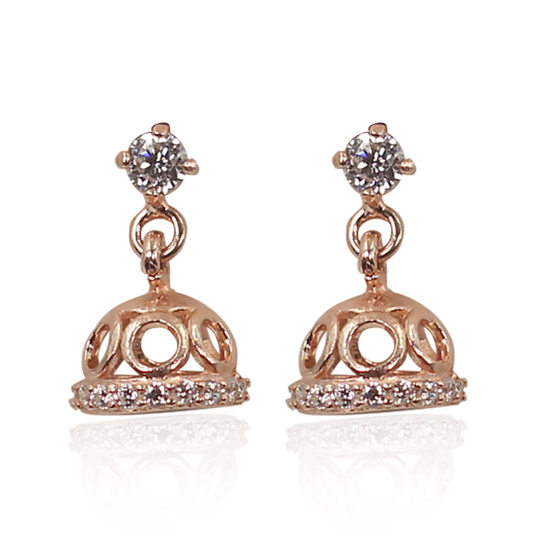 925 Sterling Silver Small Round Shape with Rose Gold Finish Jhumki For Women