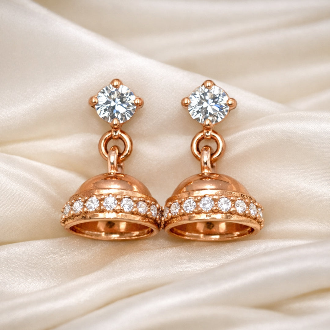 925 Sterling Silver Rose Gold CZ Jhumki for Women/Girls