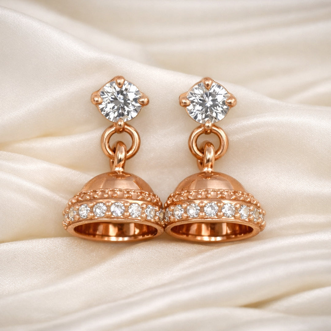 925 Sterling Silver Heart Earrings for Women | Rose Gold Finish | CZ Jhumki | Lightweight