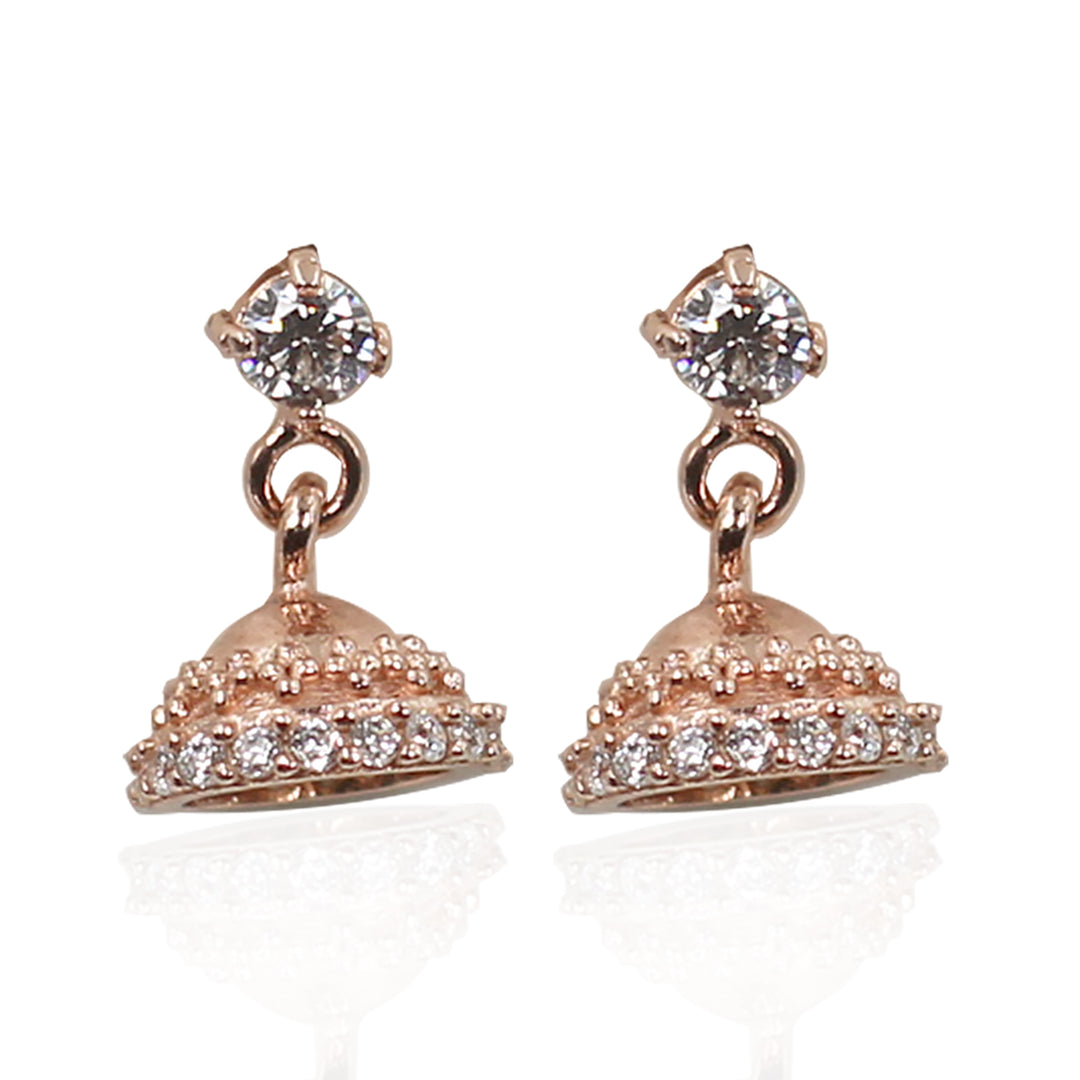 925 Sterling Silver Heart Earrings for Women | Rose Gold Finish | CZ Jhumki | Lightweight