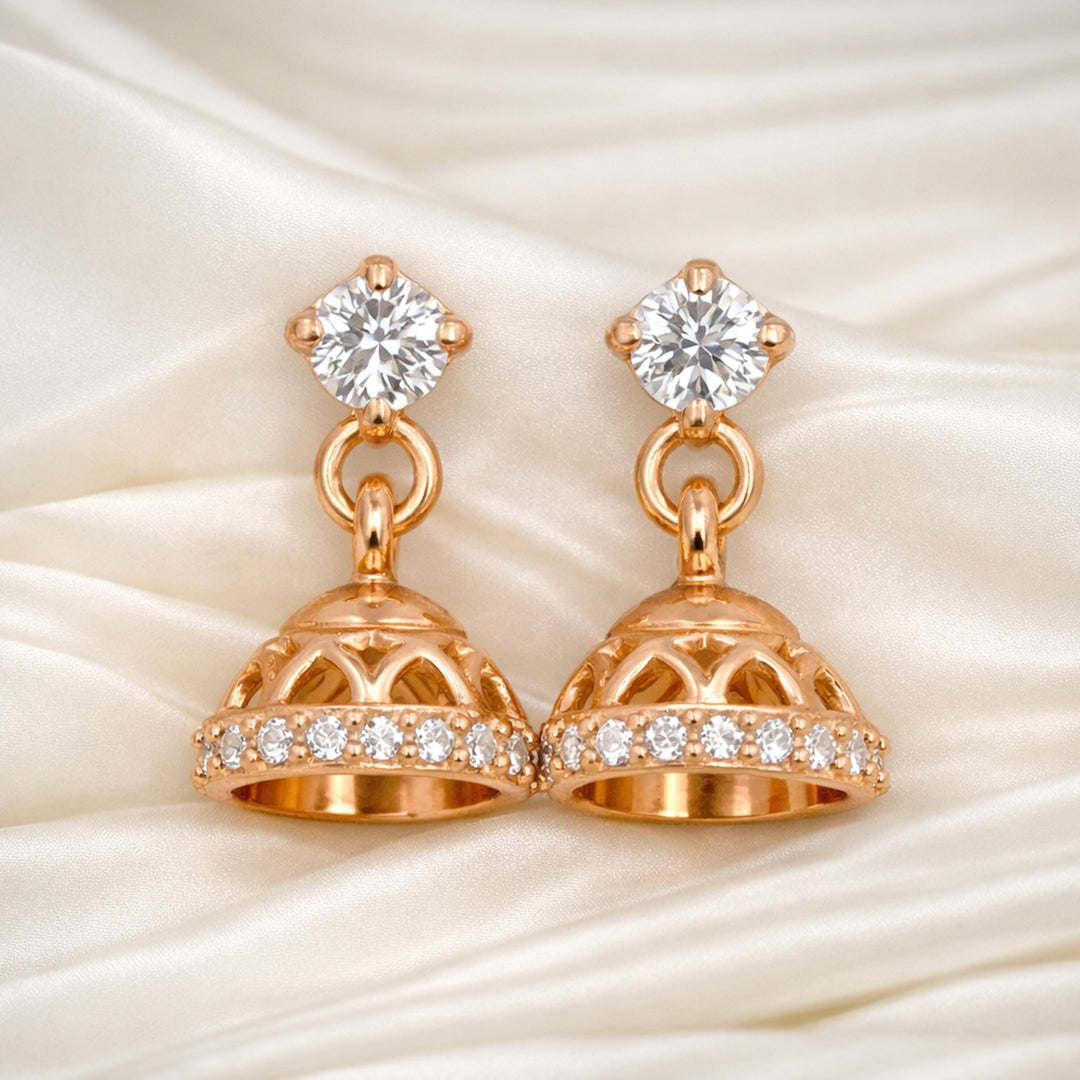 925 Sterling Silver Jhumki with CZ & Rose Gold Finish for Women/Girls