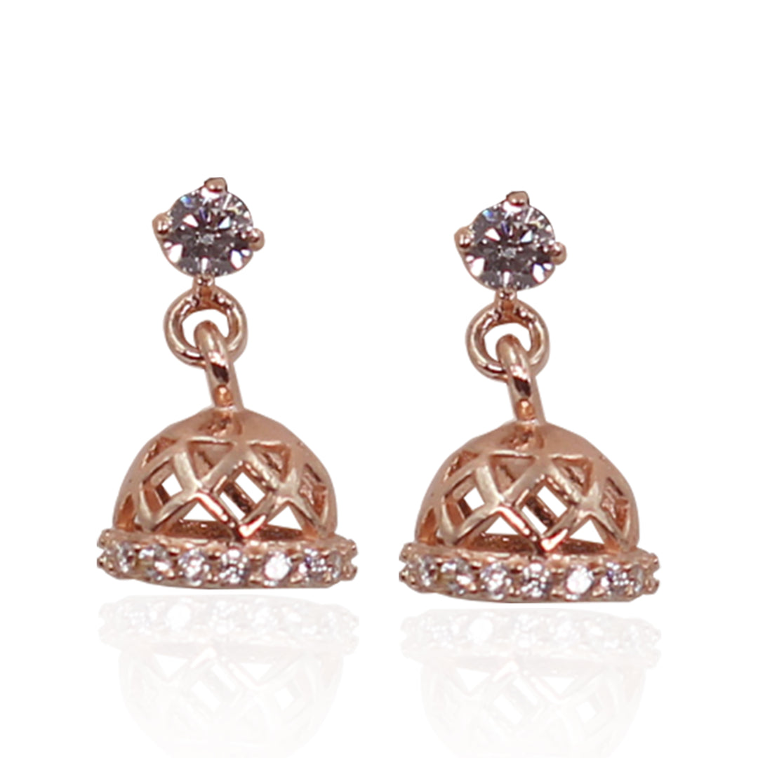 925 Sterling Silver Square Cut Rose Gold Jhumki for Women/Girls