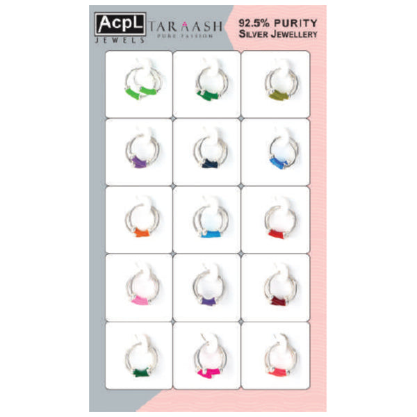 Taraash 925 Sterling Silver Multicoloured Hoop Earrings CBHP017 (Set of 15)