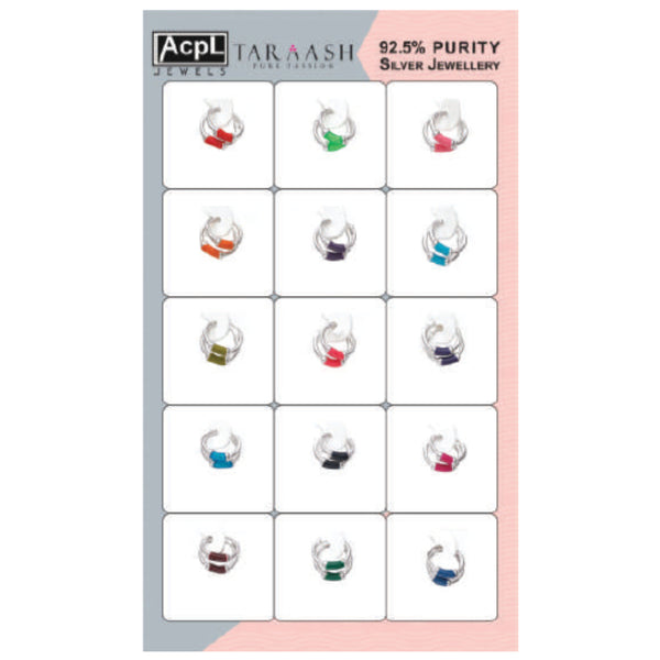 Taraash 925 Sterling Silver Multicoloured Hoop Earrings CBHP044 (Set of 15)