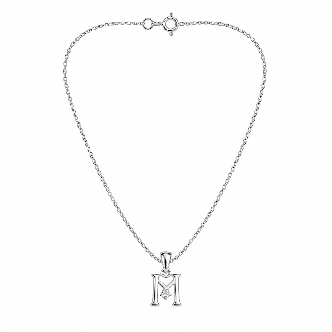 925 Sterling Silver M Letter Pendant with Chain for Unisex