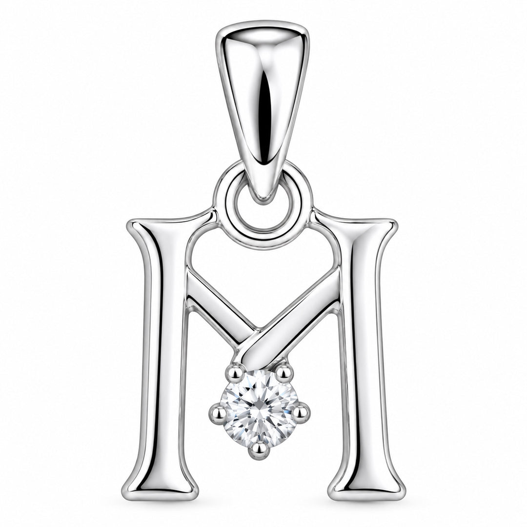 925 Sterling Silver M Letter Pendant with Chain for Unisex