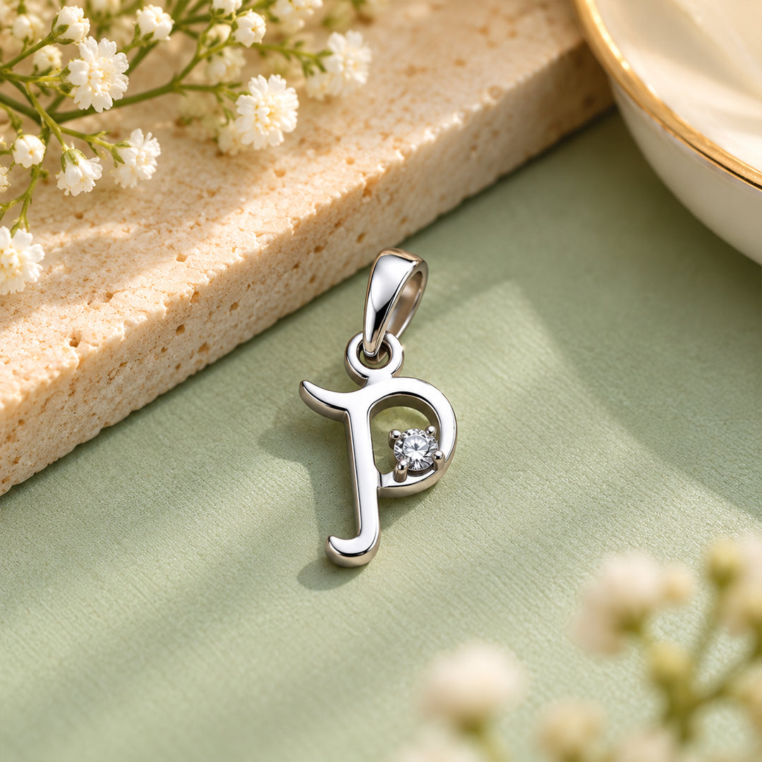 925 Sterling Silver P Letter Pendant with Chain for Unisex