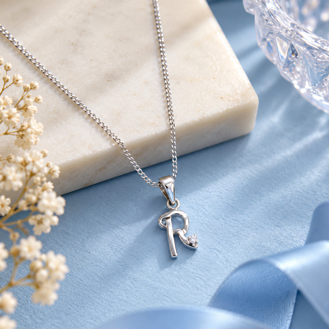 925 Sterling Silver R Letter Pendant with Chain for Unisex