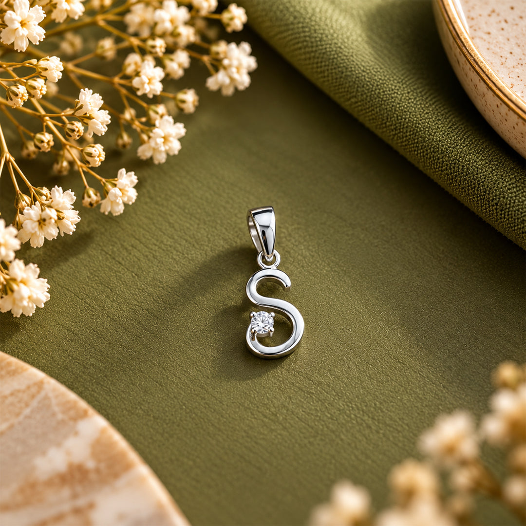925 Sterling Silver S Letter Pendant with Chain for Unisex