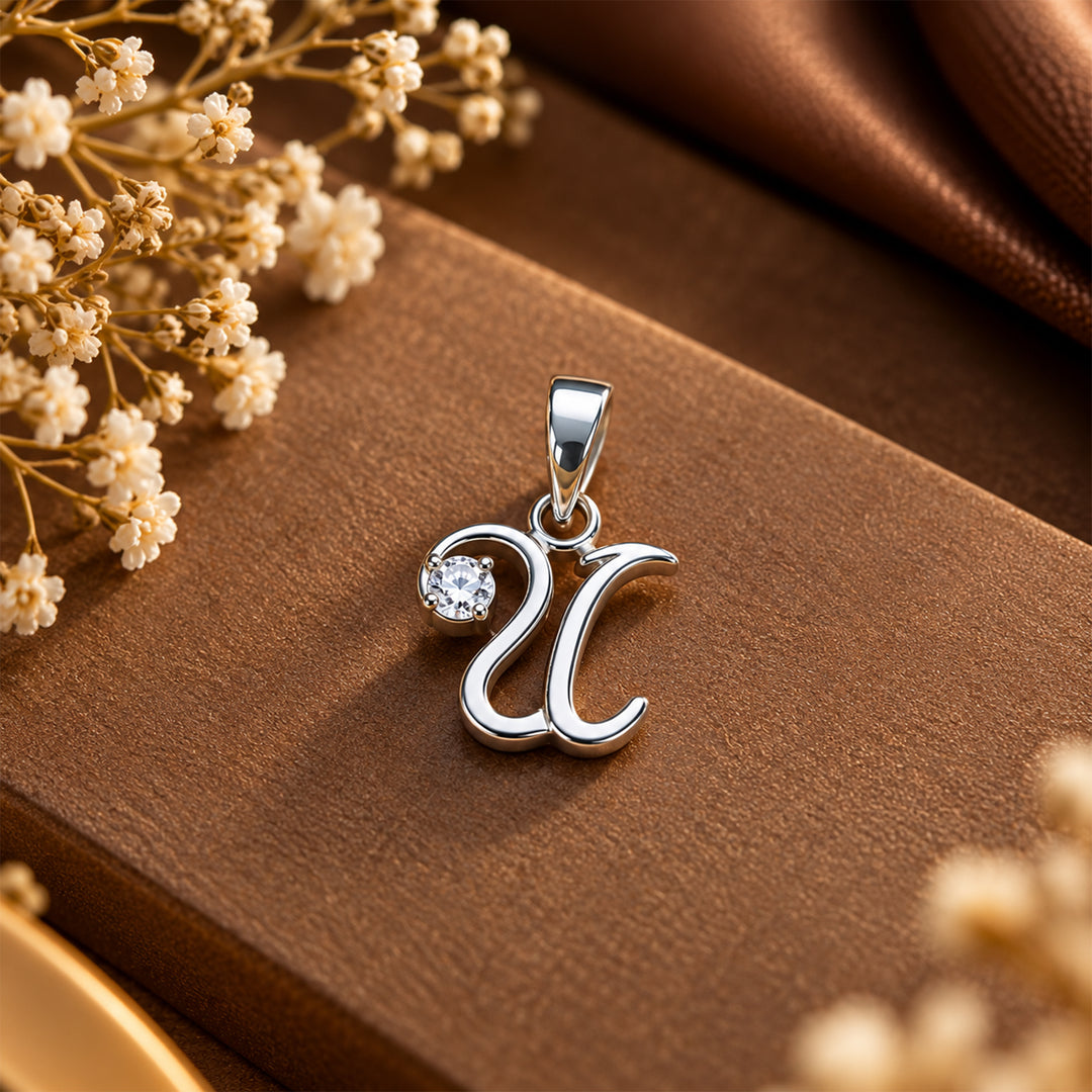 925 Sterling Silver U Letter Pendant with Chain for Unisex