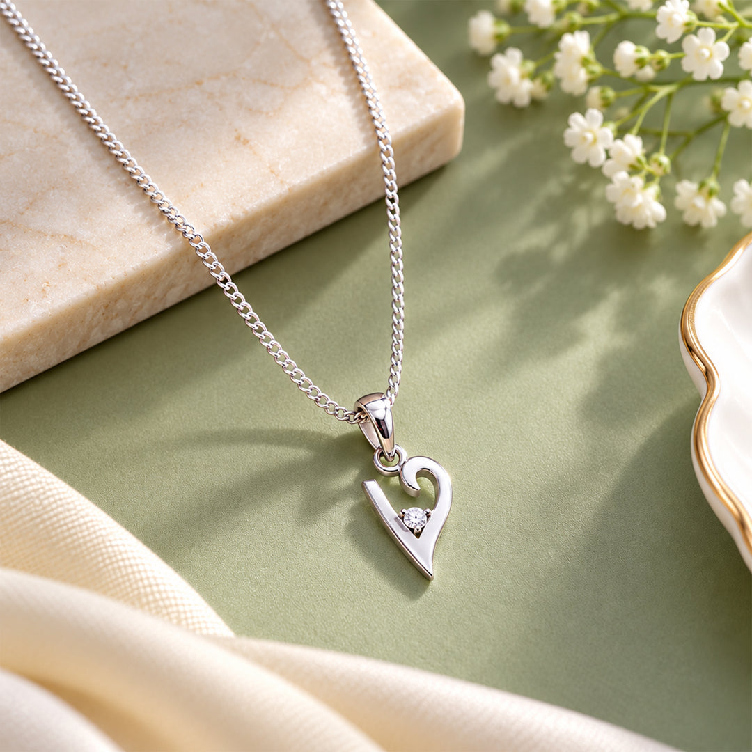 925 Sterling Silver V Letter Pendant with Chain for Unisex