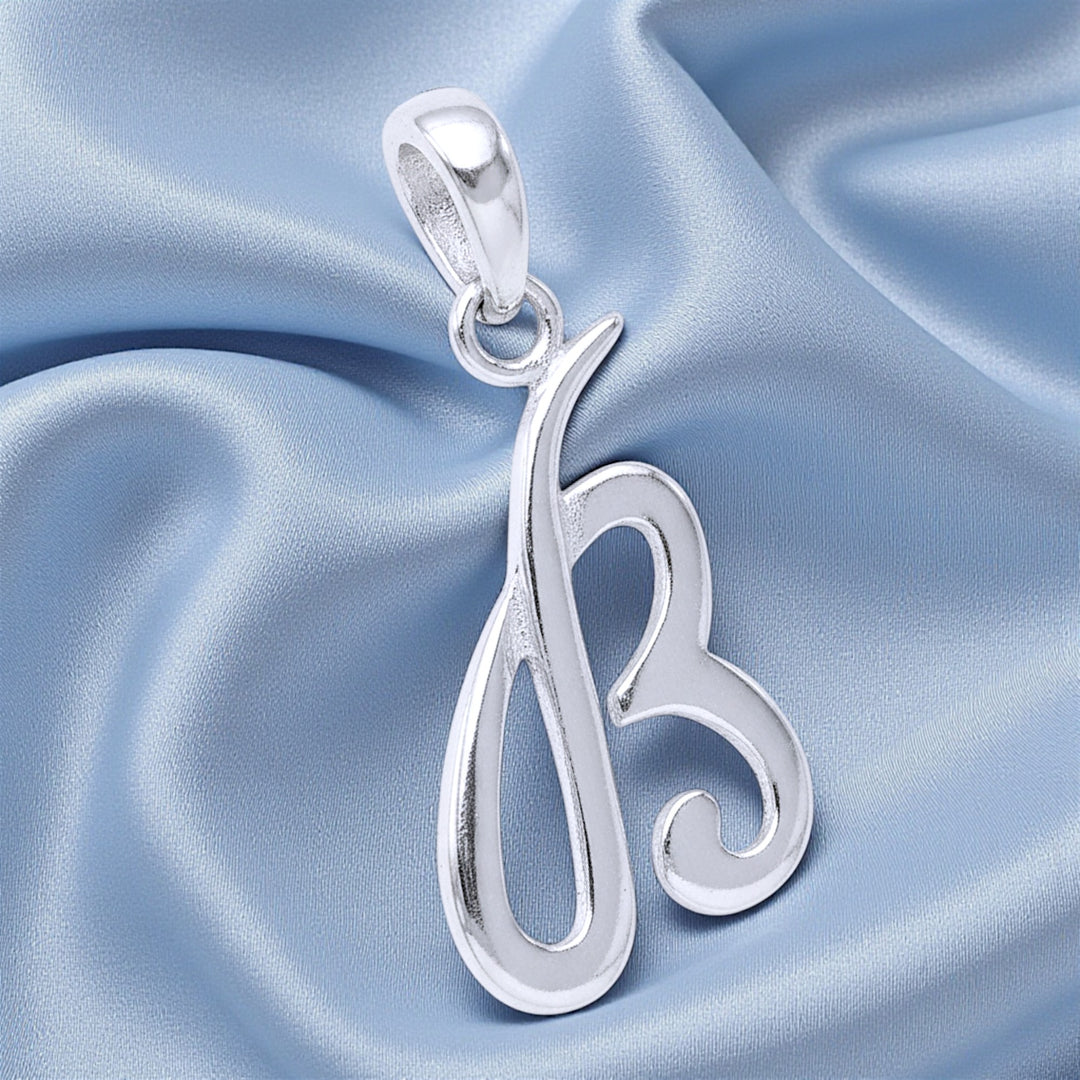 925 Sterling Silver Cursive B Letter Pendant for Men and Women