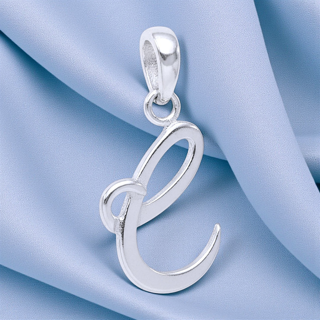 925 Sterling Silver Cursive C Letter Pendant for Men and Women