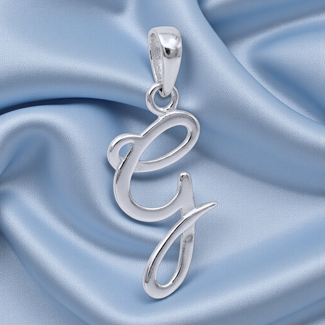 925 Sterling Silver Cursive G Letter Pendant for Men and Women