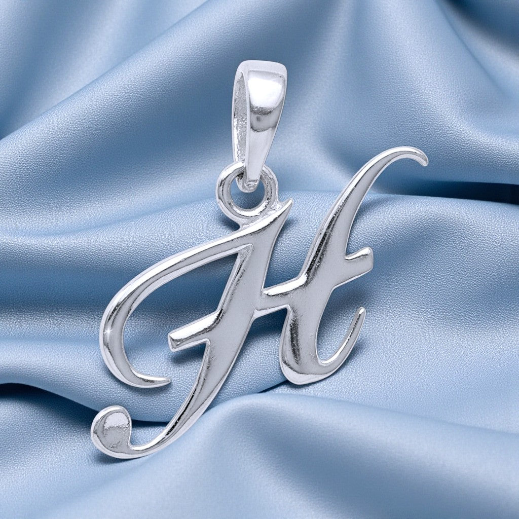 Taraash 925 Sterling Silver Cursive H Letter Pendant for Men and Women