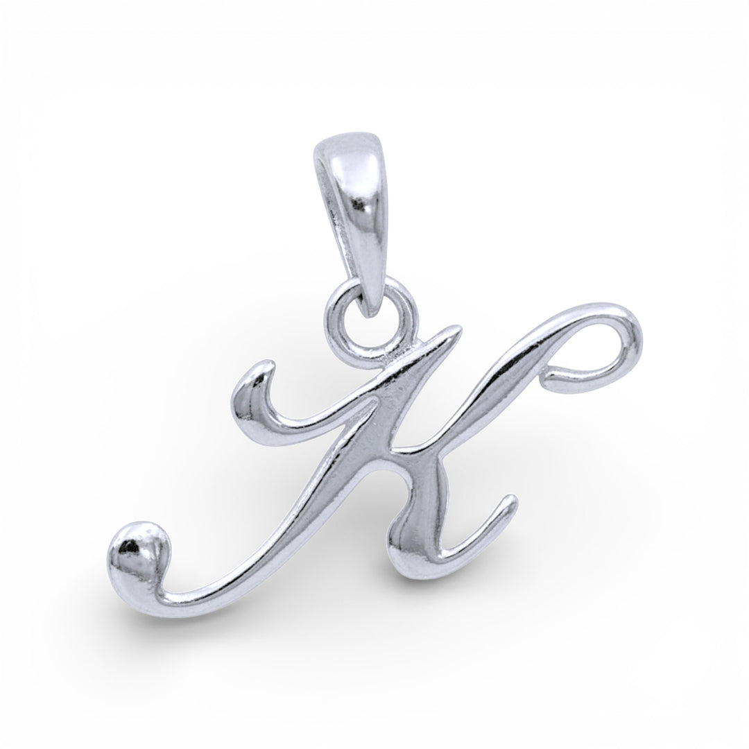 925 Sterling Silver Cursive K Letter Pendant for Men and Women