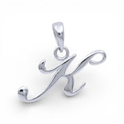 925 Sterling Silver Cursive K Letter Pendant for Men and Women