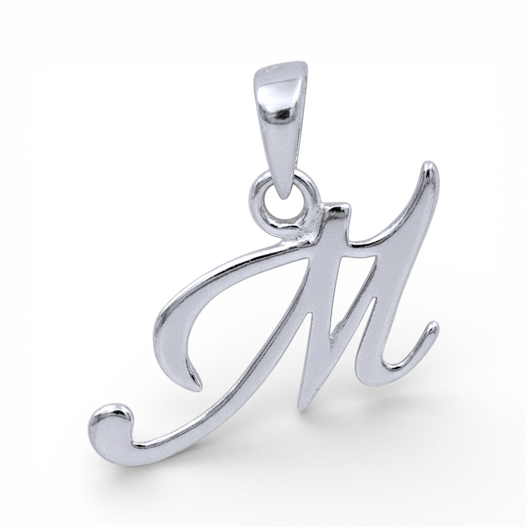 925 Sterling Silver Plated Silver M Letter Cursive Pendant for Men and Women