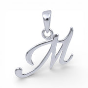 925 Sterling Silver Plated Silver M Letter Cursive Pendant for Men and Women
