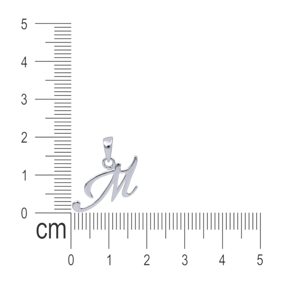 925 Sterling Silver Plated Silver M Letter Cursive Pendant for Men and Women