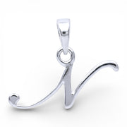 925 Sterling Silver N Letter Cursive Pendant for Men and Women | Silver Plated Alphabet Pendant with Stamp