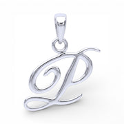 925 Sterling Silver P Letter Cursive Pendant for Men and Women | Lightweight Silver Alphabet Pendant with Stamp & Elegant Box